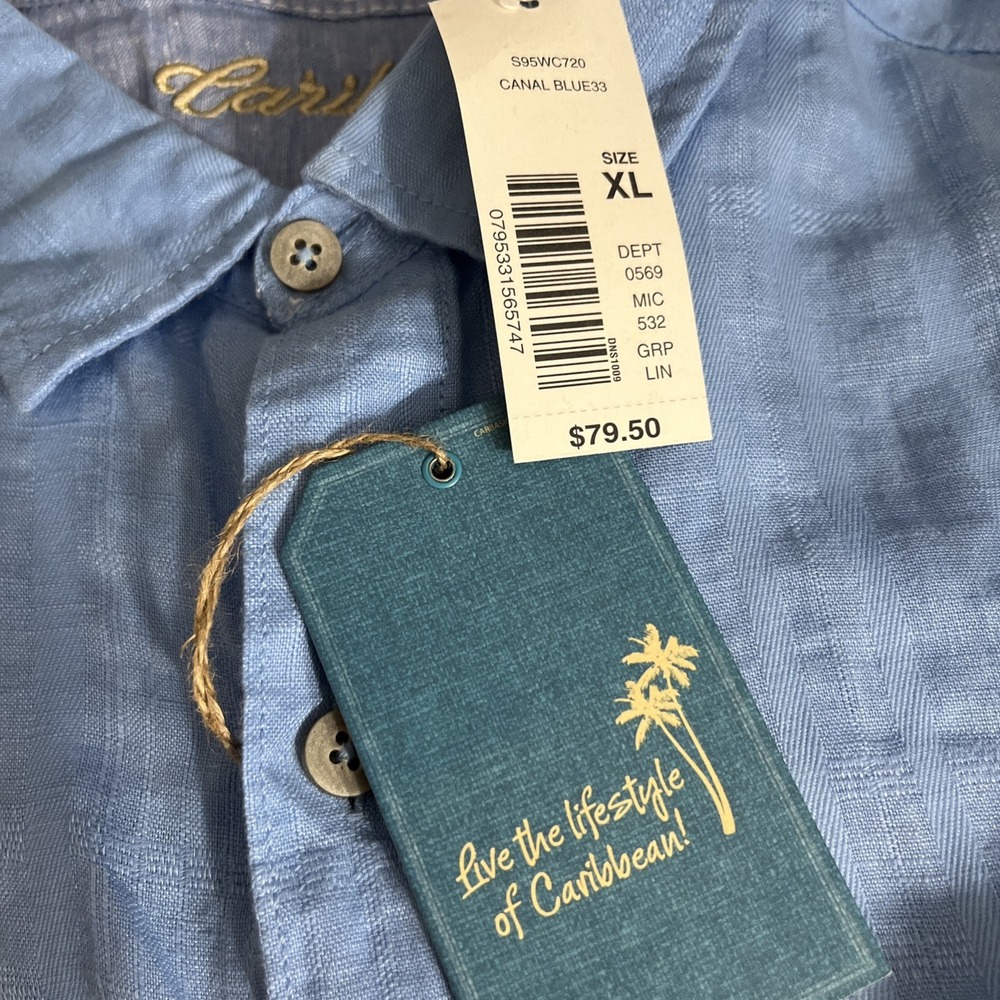 Roundtree & Yorke Caribbean Shirt Men's XL Blue Linen Blend Long Sleeve Casual - Picture 7 of 9